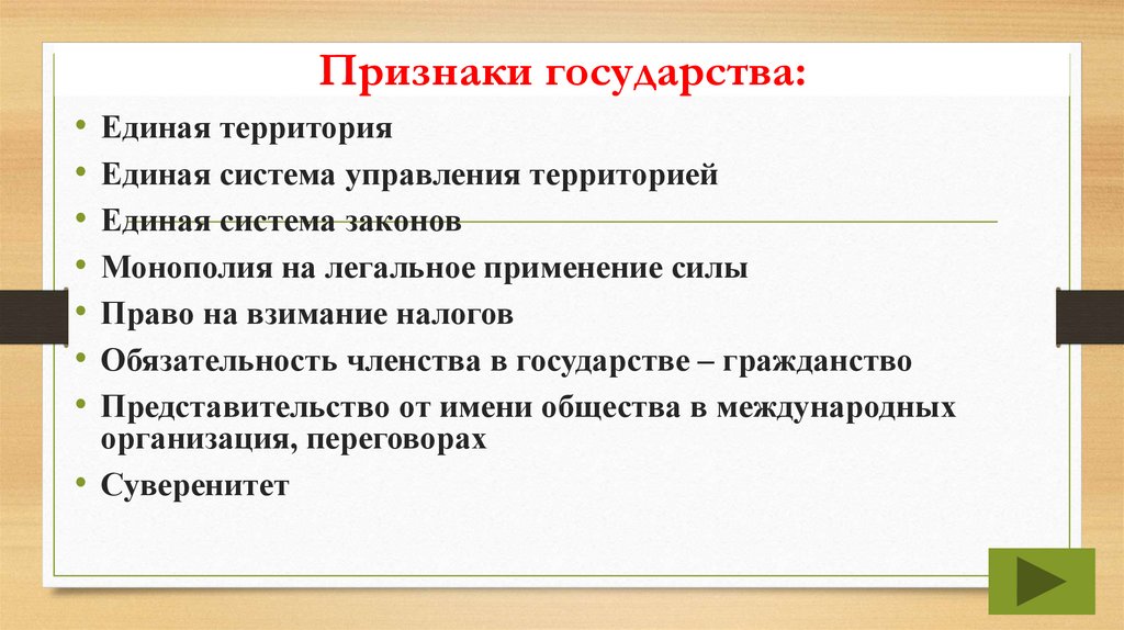 Признаки государства: