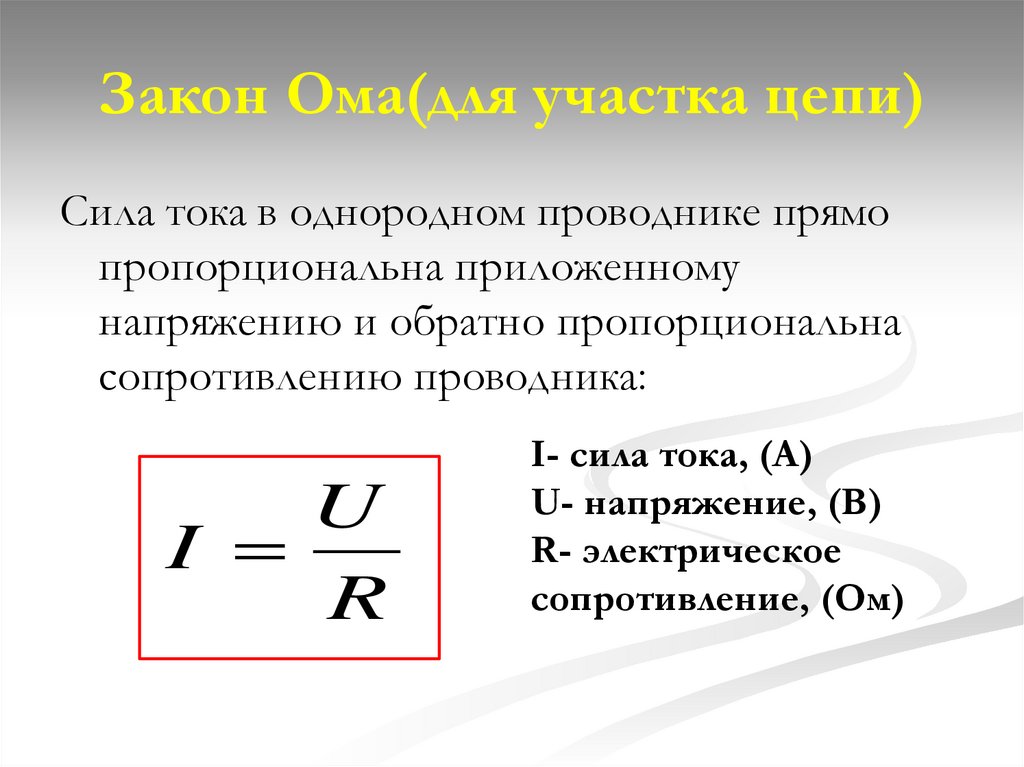 Закон Ома(для участка цепи)