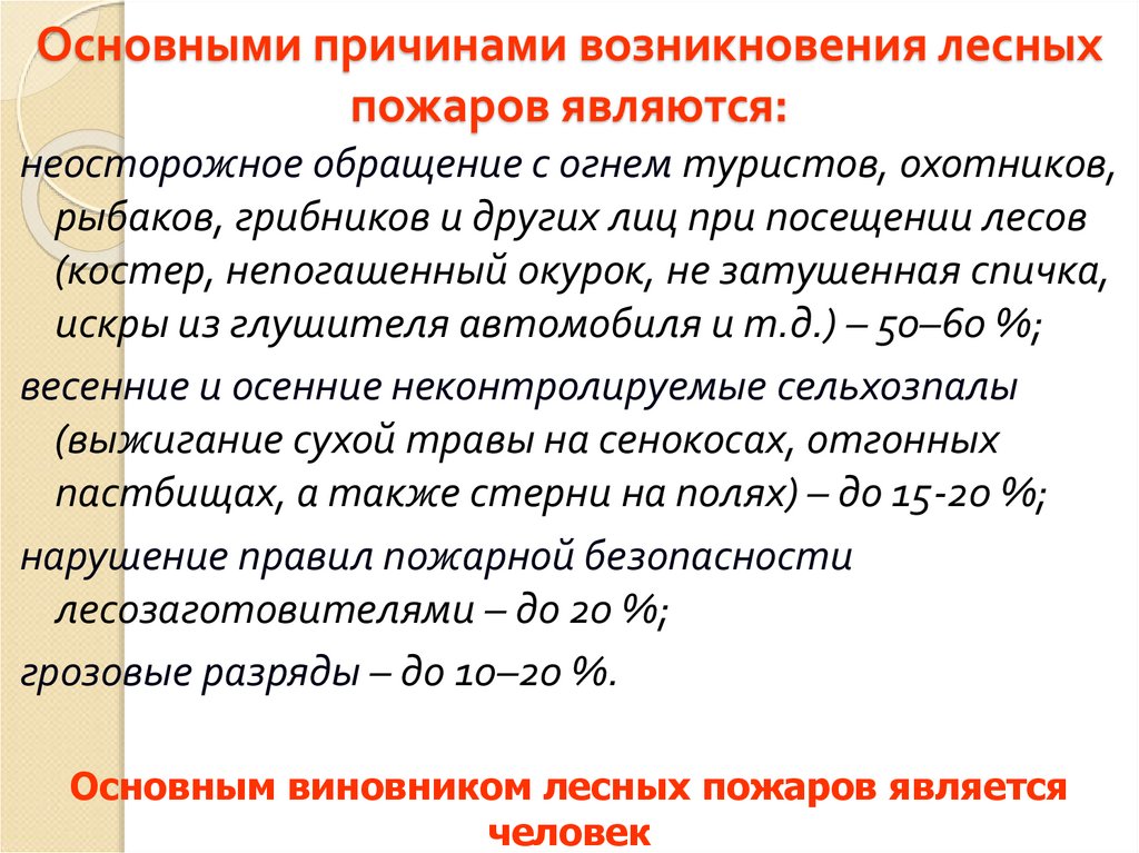 Основными причинами возникновения лесных пожаров являются: