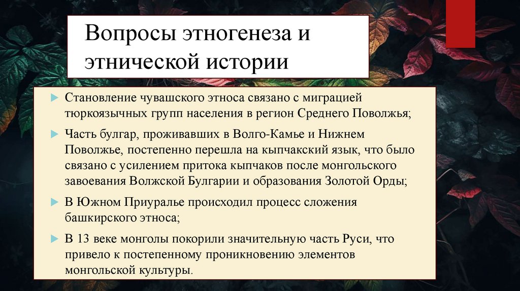 Вопросы этногенеза и этнической истории