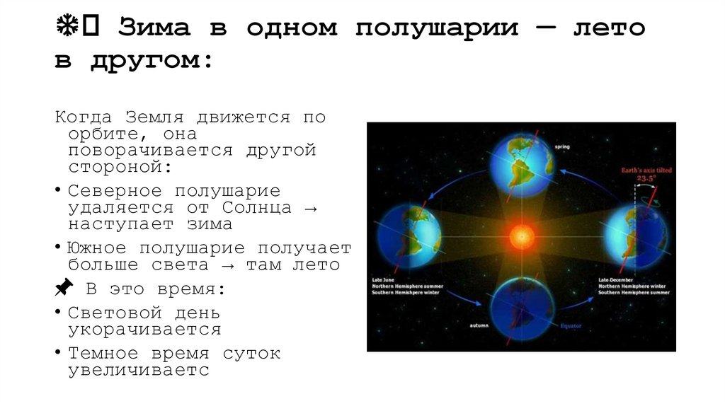 ❄️ Зима в одном полушарии — лето в другом: