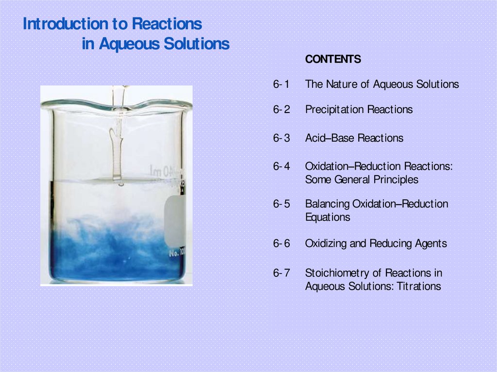 Introduction to Reactions in Aqueous Solutions