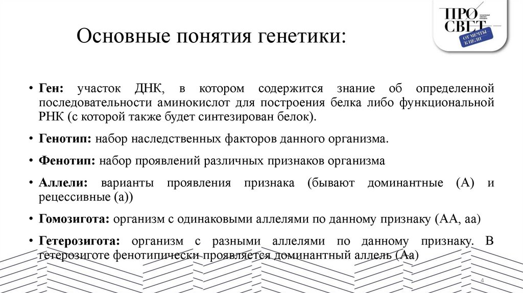 Основные понятия генетики: