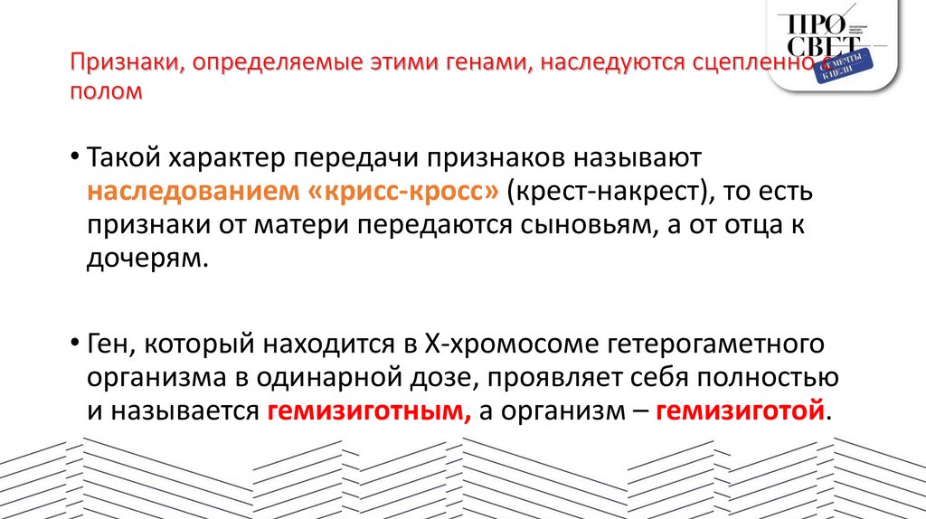 Признаки, определяемые этими генами, наследуются сцепленно с полом