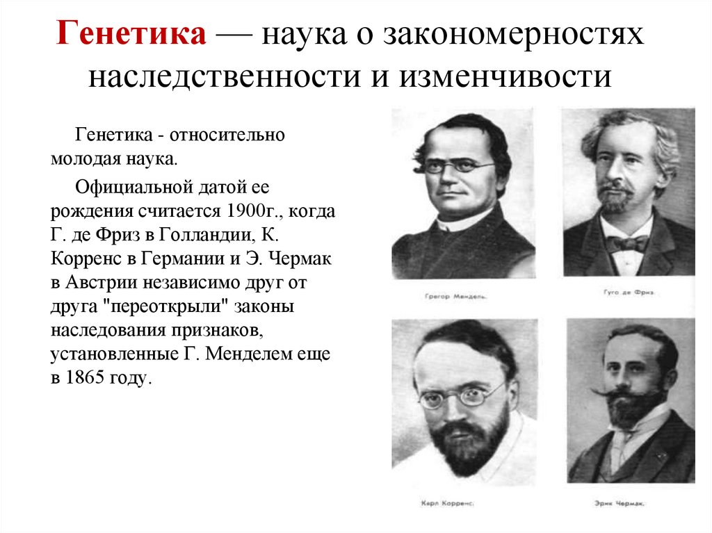 Генетика — наука о закономерностях наследственности и изменчивости