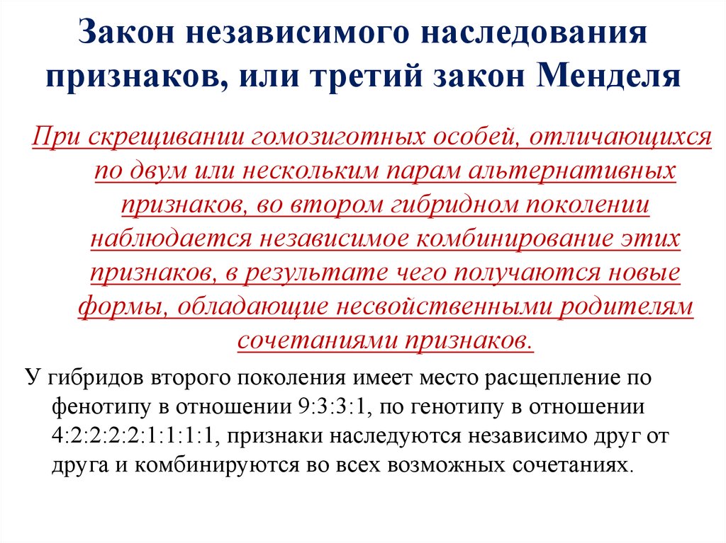 Закон независимого наследования признаков, или третий закон Менделя