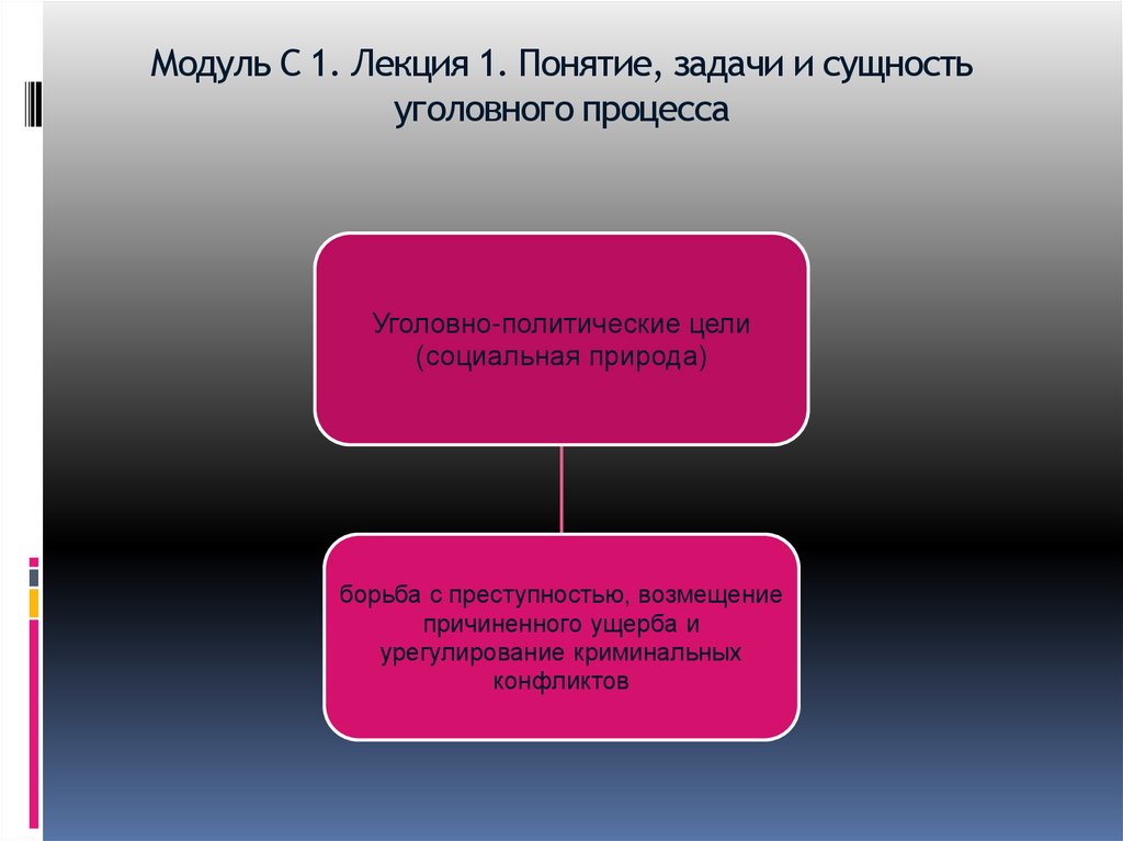 Модуль С 1. Лекция 1. Понятие, задачи и сущность уголовного процесса
