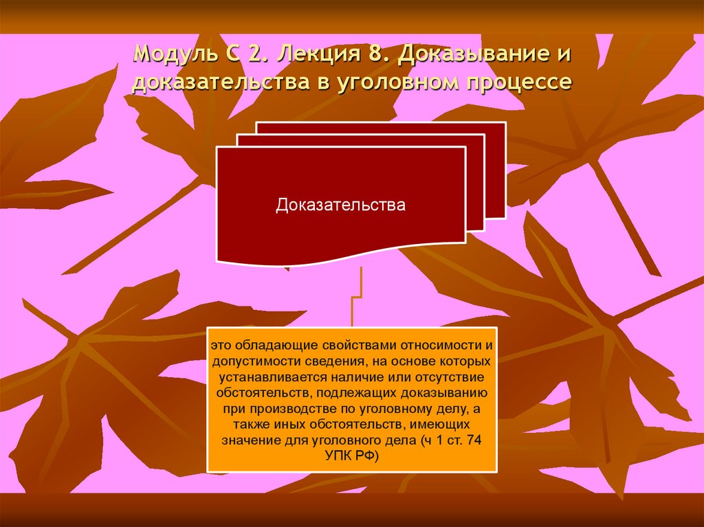 Модуль С 2. Лекция 8. Доказывание и доказательства в уголовном процессе