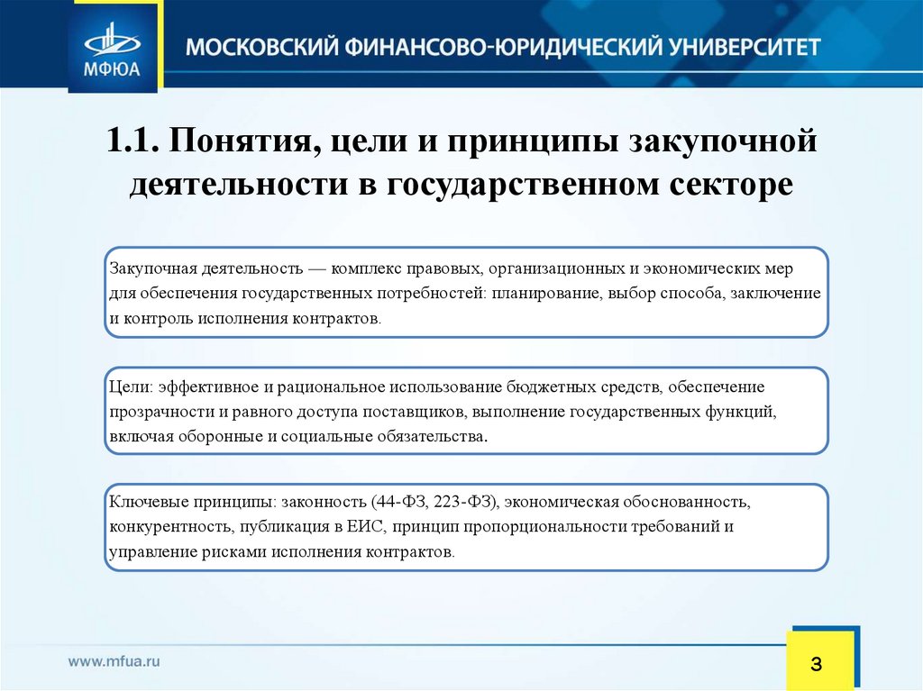 1.1. Понятия, цели и принципы закупочной деятельности в государственном секторе
