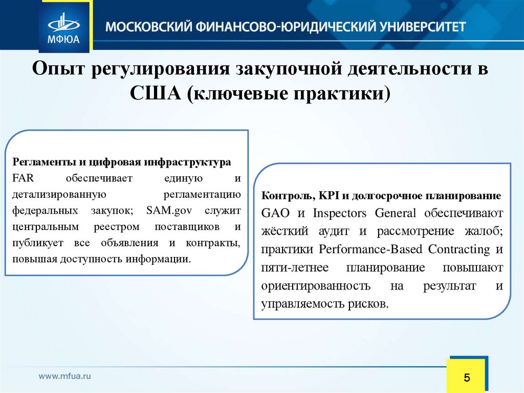 Опыт регулирования закупочной деятельности в США (ключевые практики)
