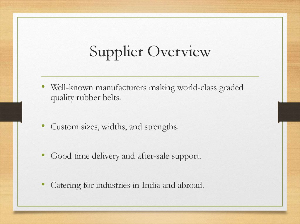 Supplier Overview
