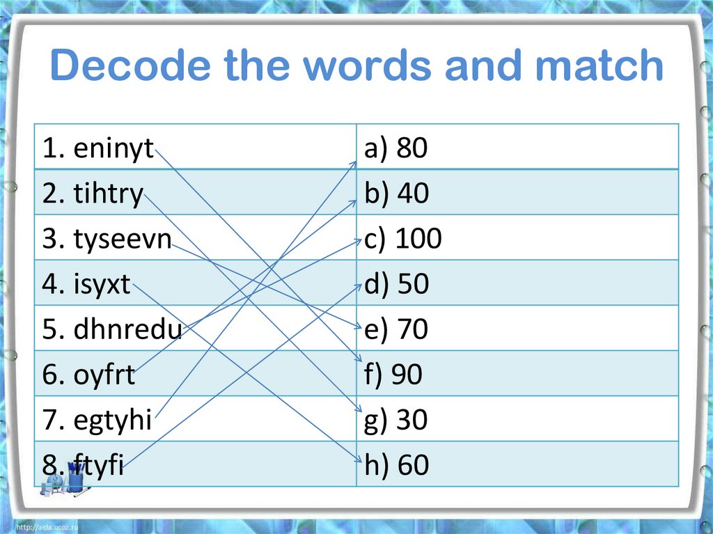 Decode the words and match