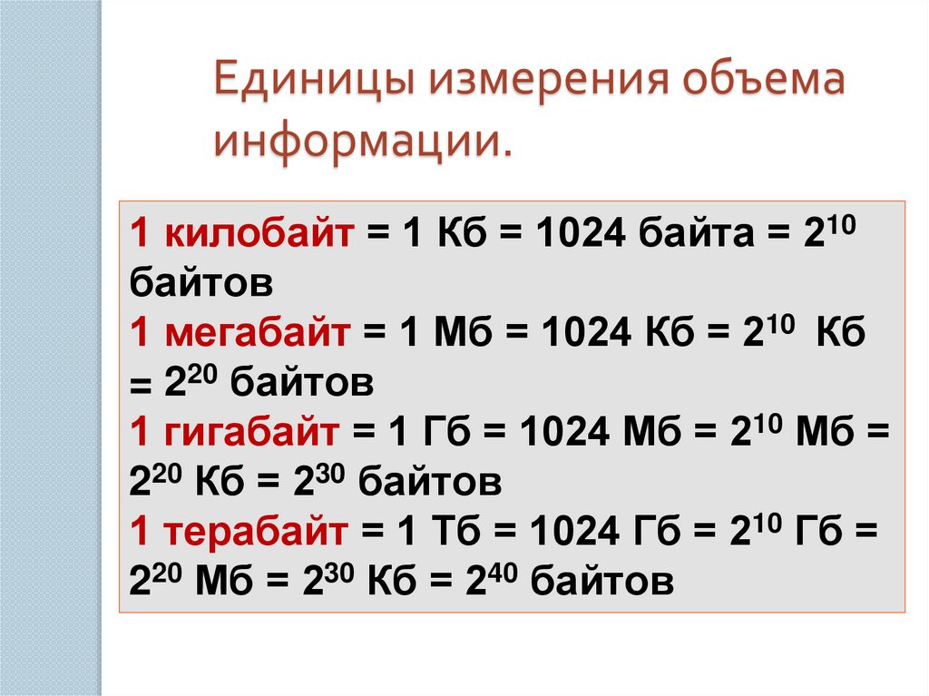 Единицы измерения объема информации.
