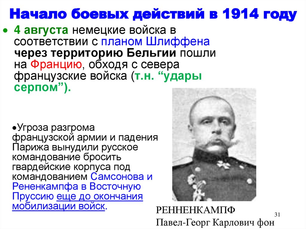 Начало боевых действий в 1914 году