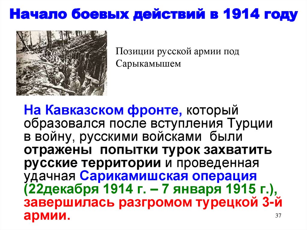 Начало боевых действий в 1914 году