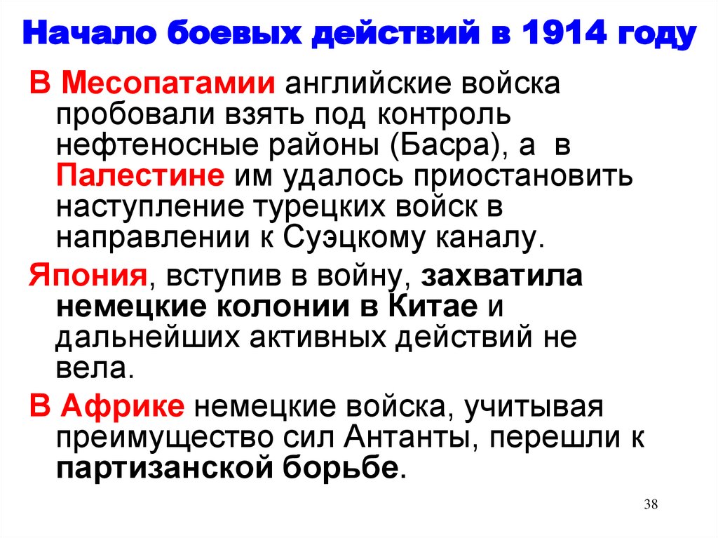 Начало боевых действий в 1914 году