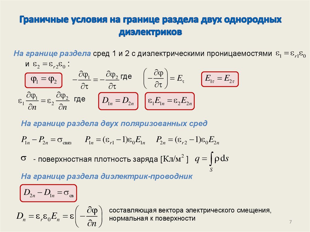 Граничные условия на границе раздела двух однородных диэлектриков