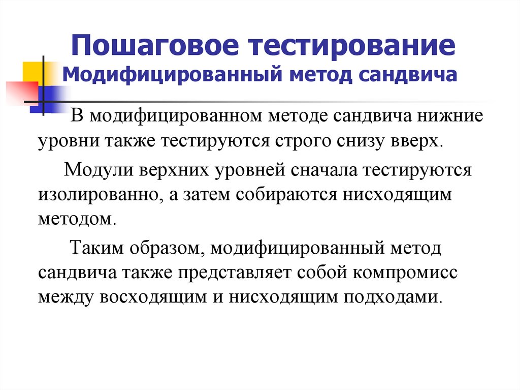 Пошаговое тестирование Модифицированный метод сандвича