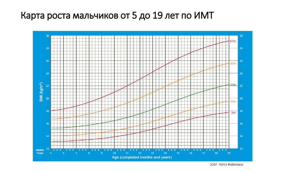 Карта роста мальчиков от 5 до 19 лет по ИМТ