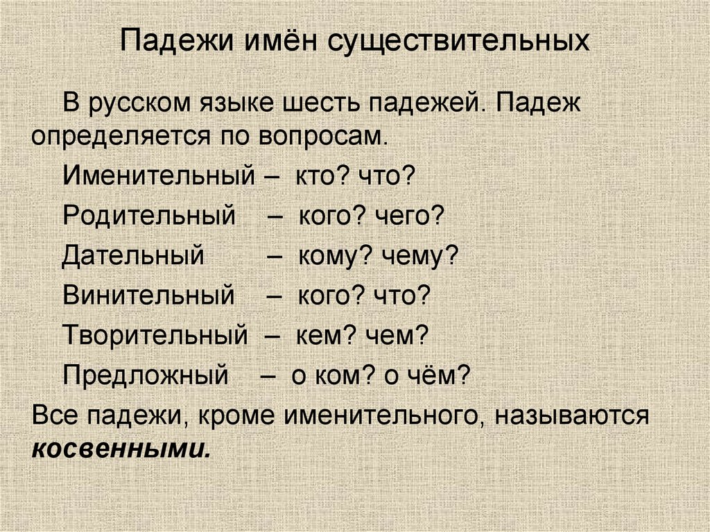 Падежи имён существительных