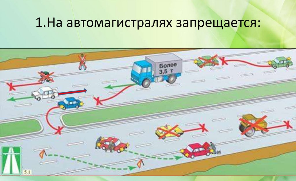 1.На автомагистралях запрещается: