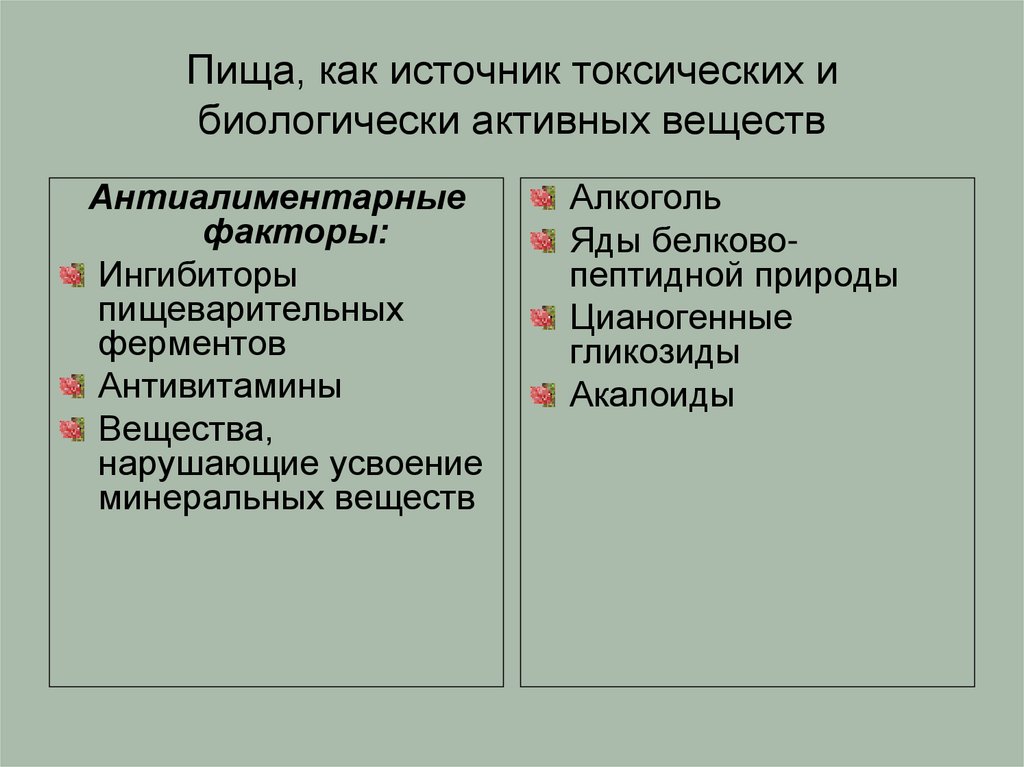 Пища, как источник токсических и биологически активных веществ