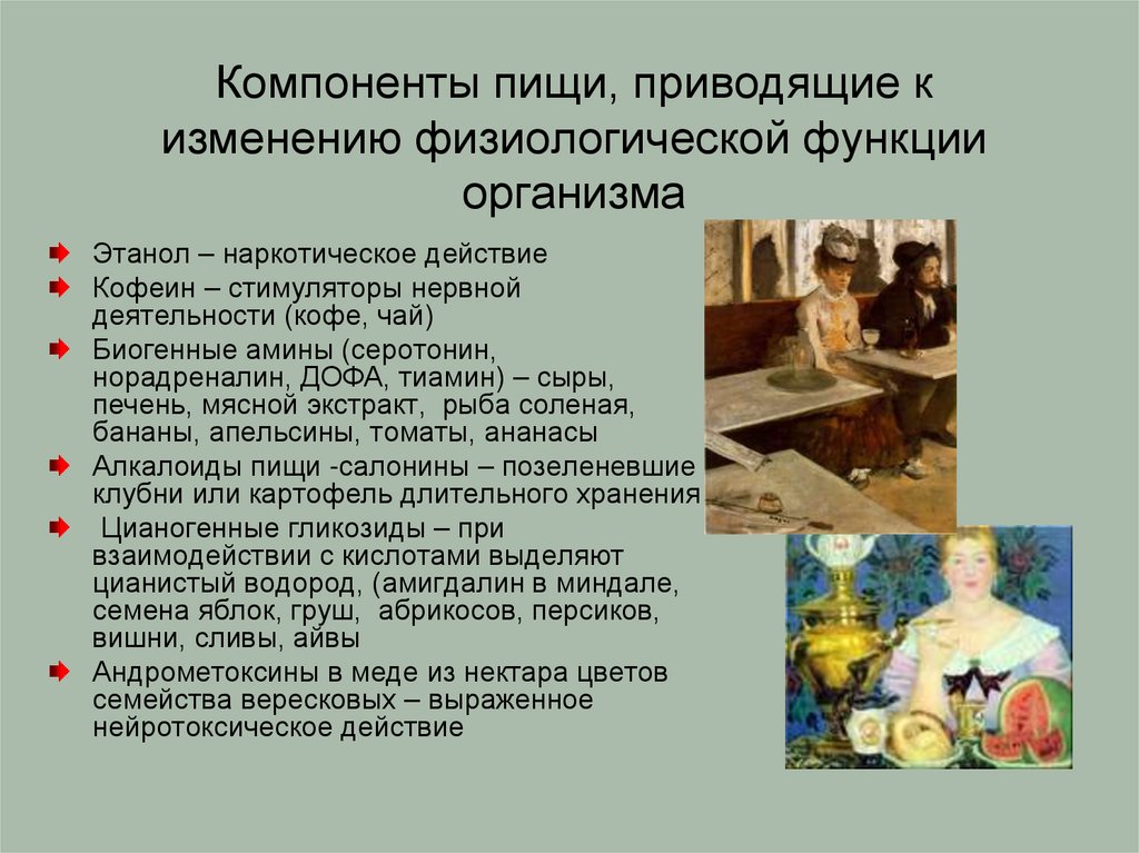 Компоненты пищи, приводящие к изменению физиологической функции организма