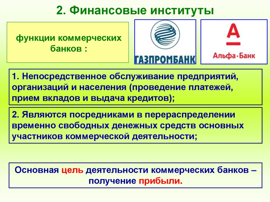 2. Финансовые институты