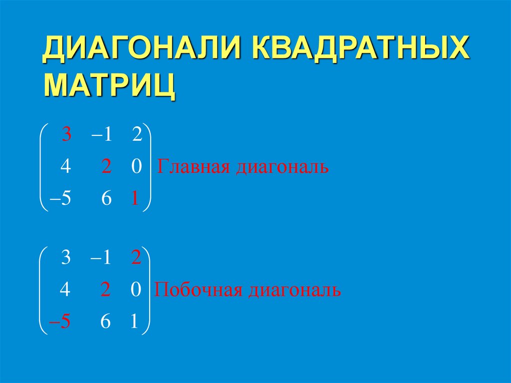 ДИАГОНАЛИ КВАДРАТНЫХ МАТРИЦ