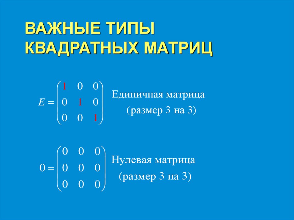 ВАЖНЫЕ ТИПЫ КВАДРАТНЫХ МАТРИЦ