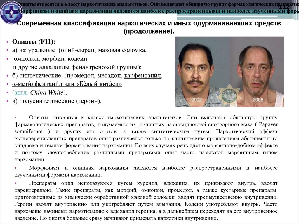 Современная классификация наркотических и иных одурманивающих средств (продолжение).