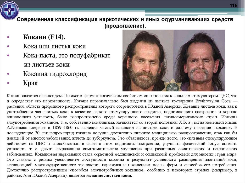 Современная классификация наркотических и иных одурманивающих средств (продолжение).