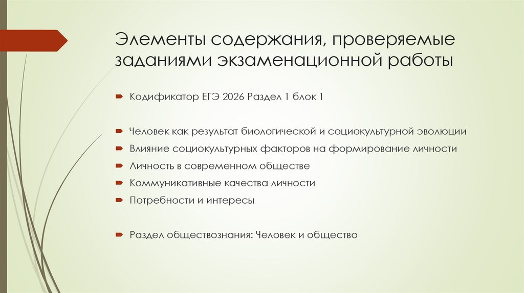 Элементы содержания, проверяемые заданиями экзаменационной работы