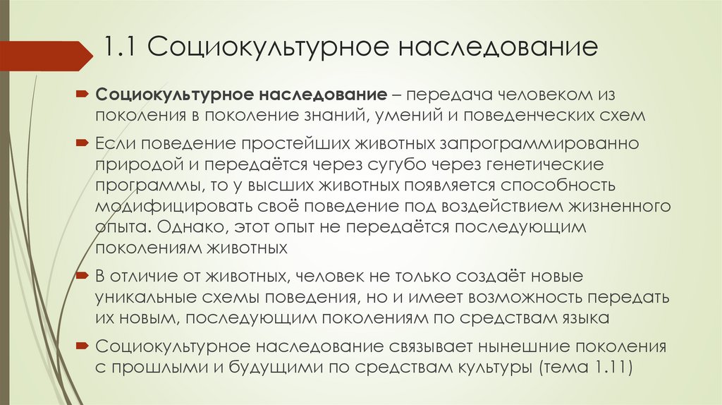 1.1 Социокультурное наследование