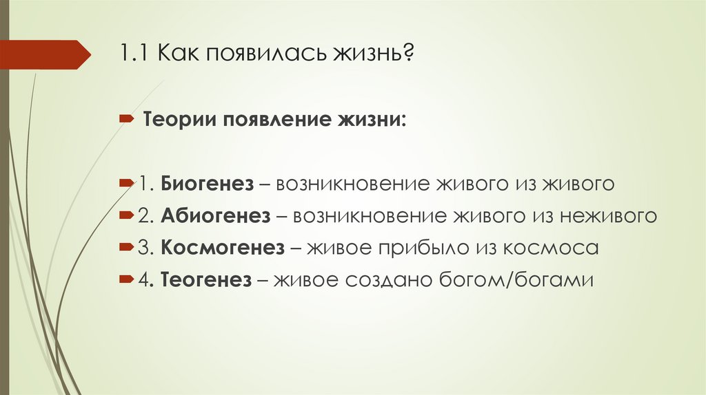 1.1 Как появилась жизнь?