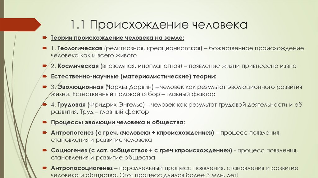 1.1 Происхождение человека