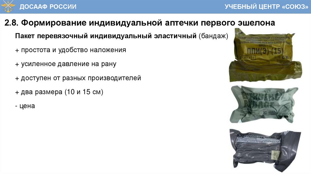 2.8. Формирование индивидуальной аптечки первого эшелона