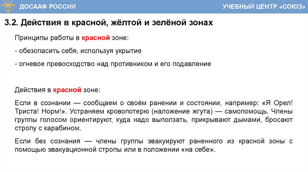 3.2. Действия в красной, жёлтой и зелёной зонах