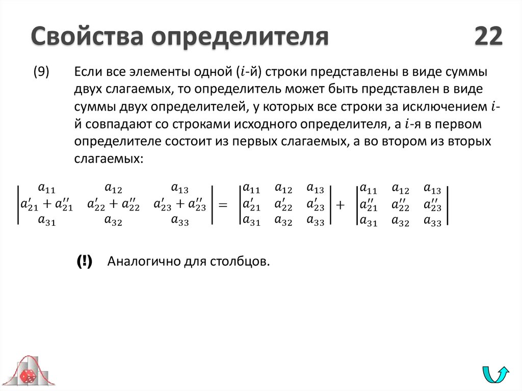 Свойства определителя 22