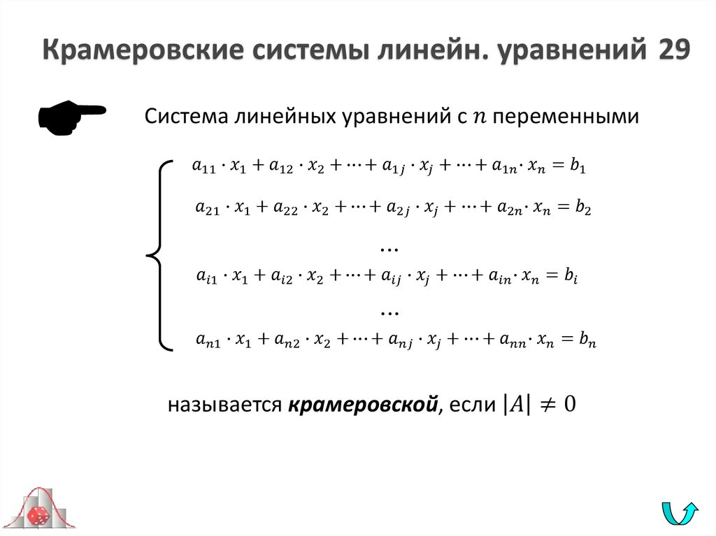 Крамеровские системы линейн. уравнений 29
