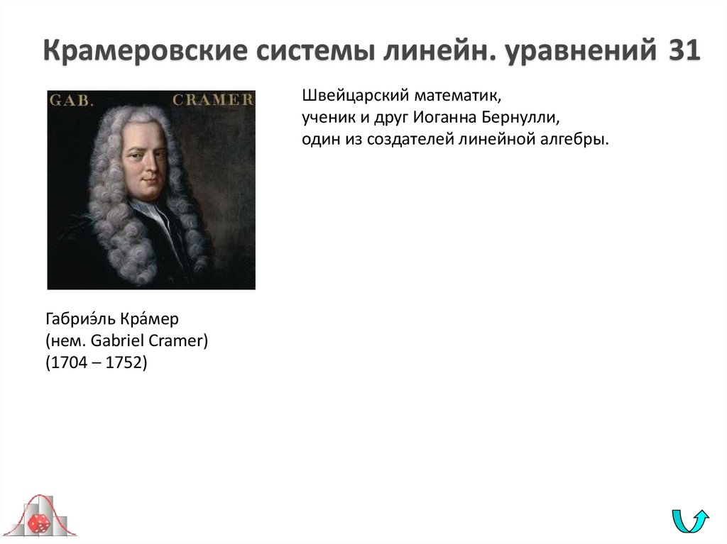 Крамеровские системы линейн. уравнений 31