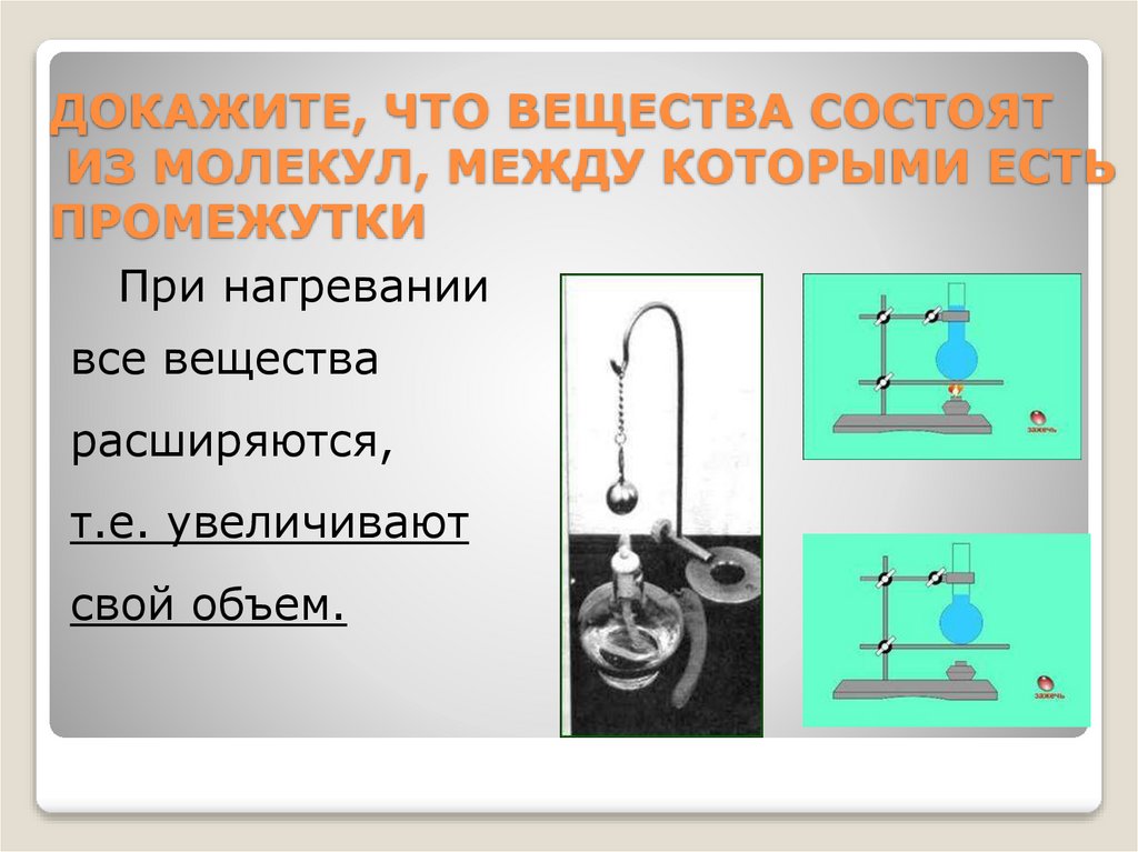 ДОКАЖИТЕ, ЧТО ВЕЩЕСТВА СОСТОЯТ ИЗ МОЛЕКУЛ, МЕЖДУ КОТОРЫМИ ЕСТЬ ПРОМЕЖУТКИ