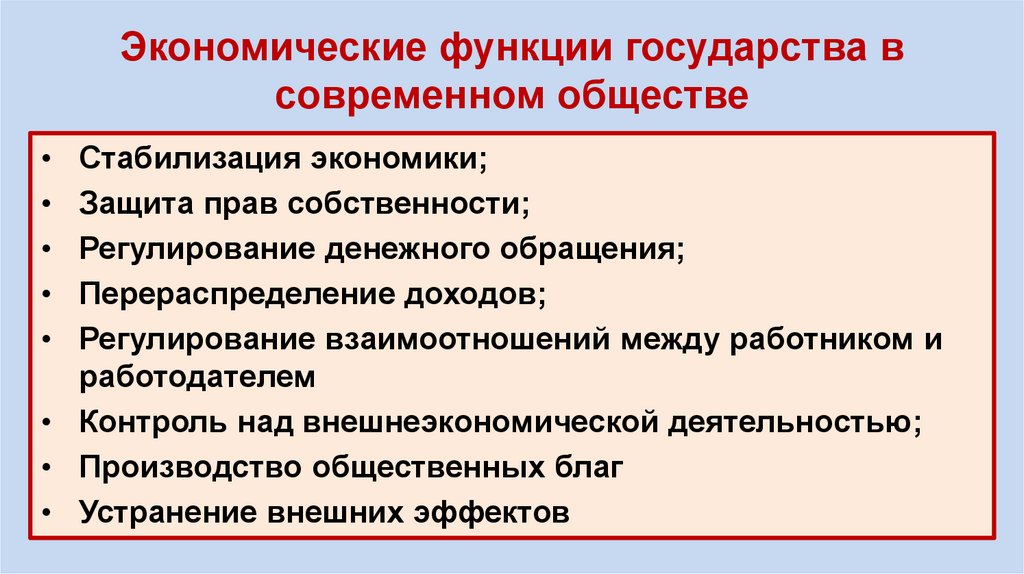 Экономические функции государства в современном обществе