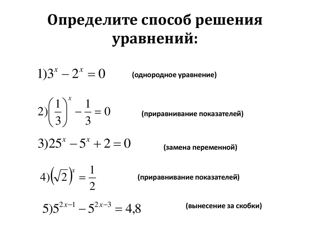 Определите способ решения уравнений: