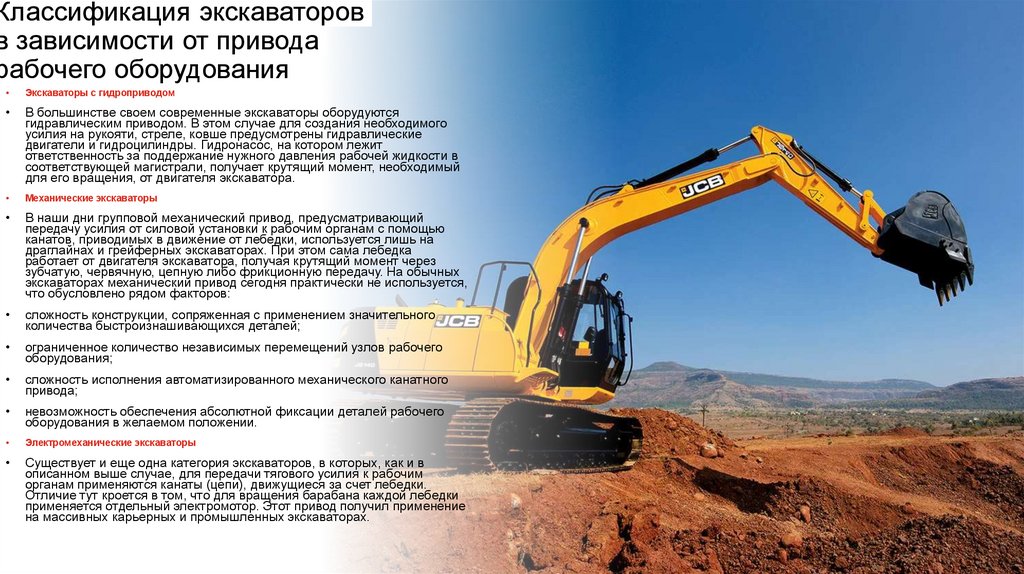 Классификация экскаваторов в зависимости от привода рабочего оборудования