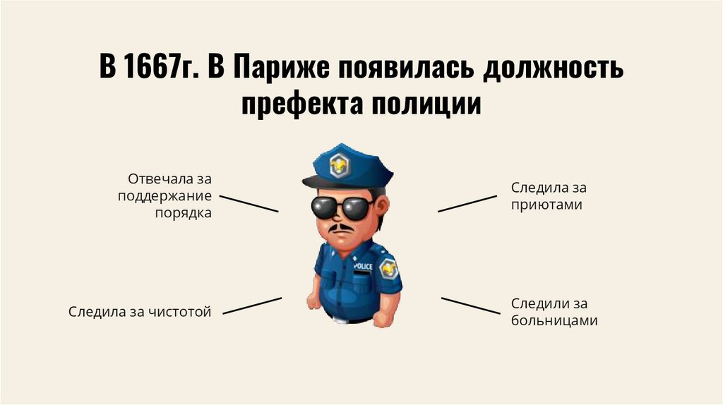 В 1667г. В Париже появилась должность префекта полиции