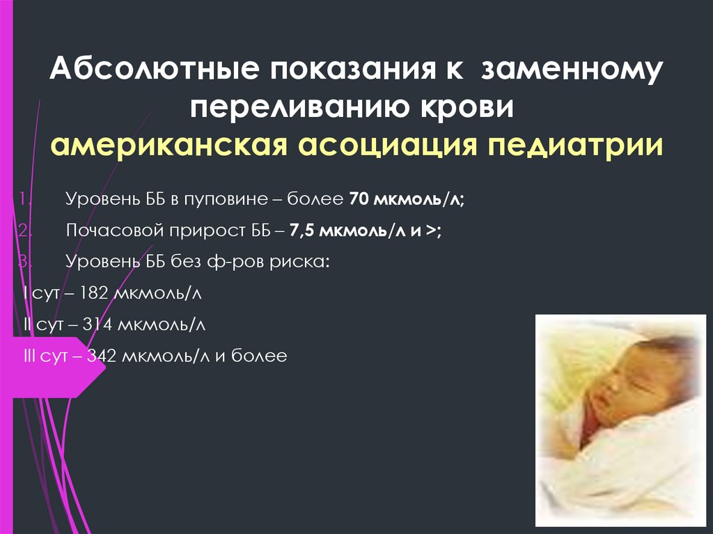 Абсолютные показания к заменному переливанию крови  американская асоциация педиатрии