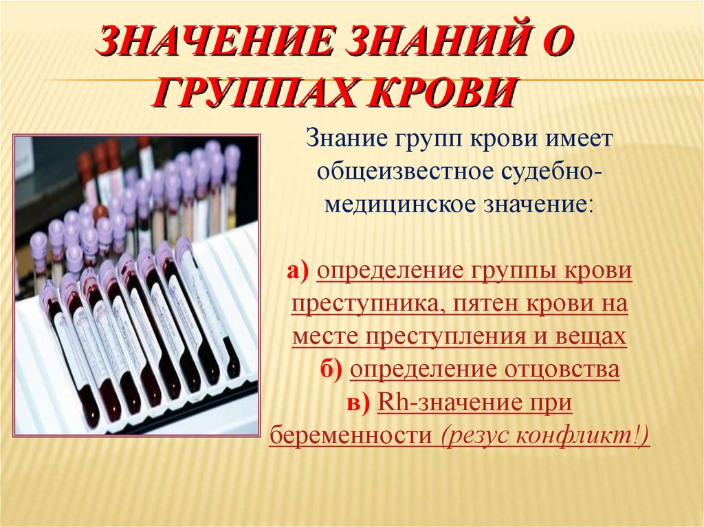 ЗНАЧЕНИЕ ЗНАНИЙ О ГРУППАХ КРОВИ