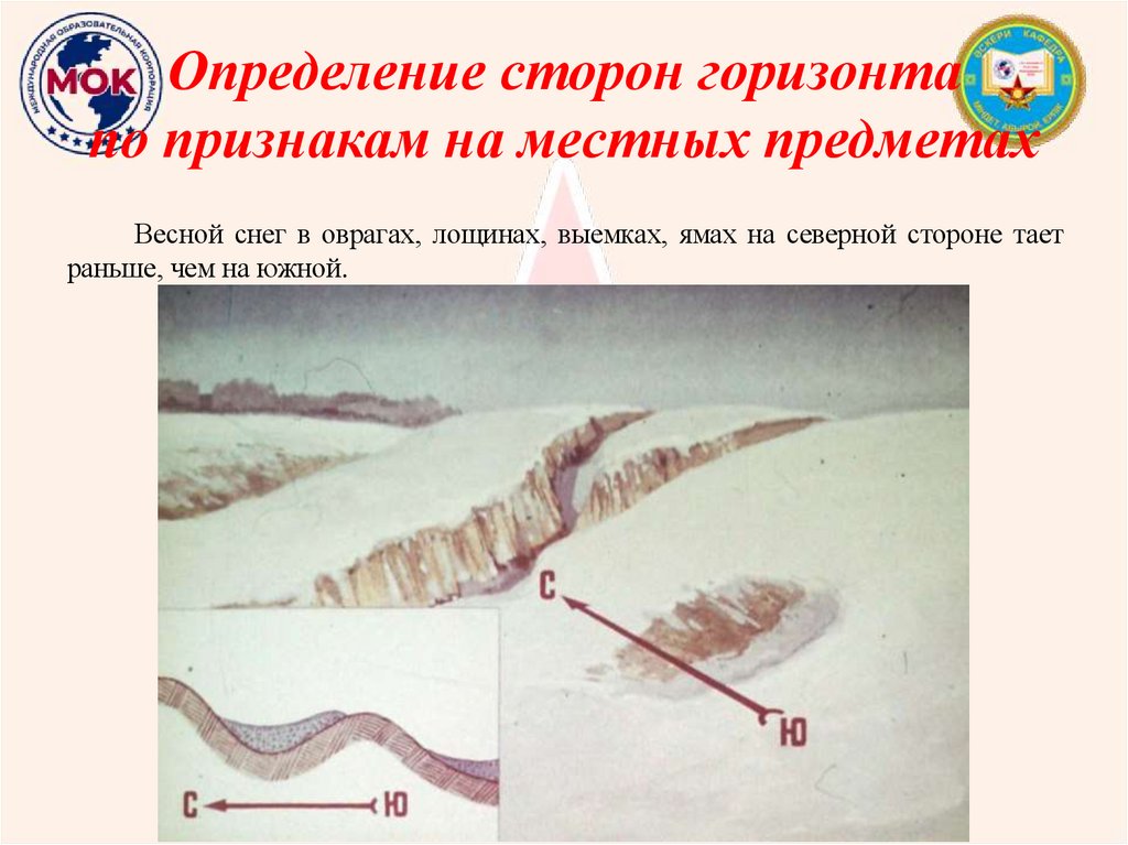 Определение сторон горизонта по признакам на местных предметах