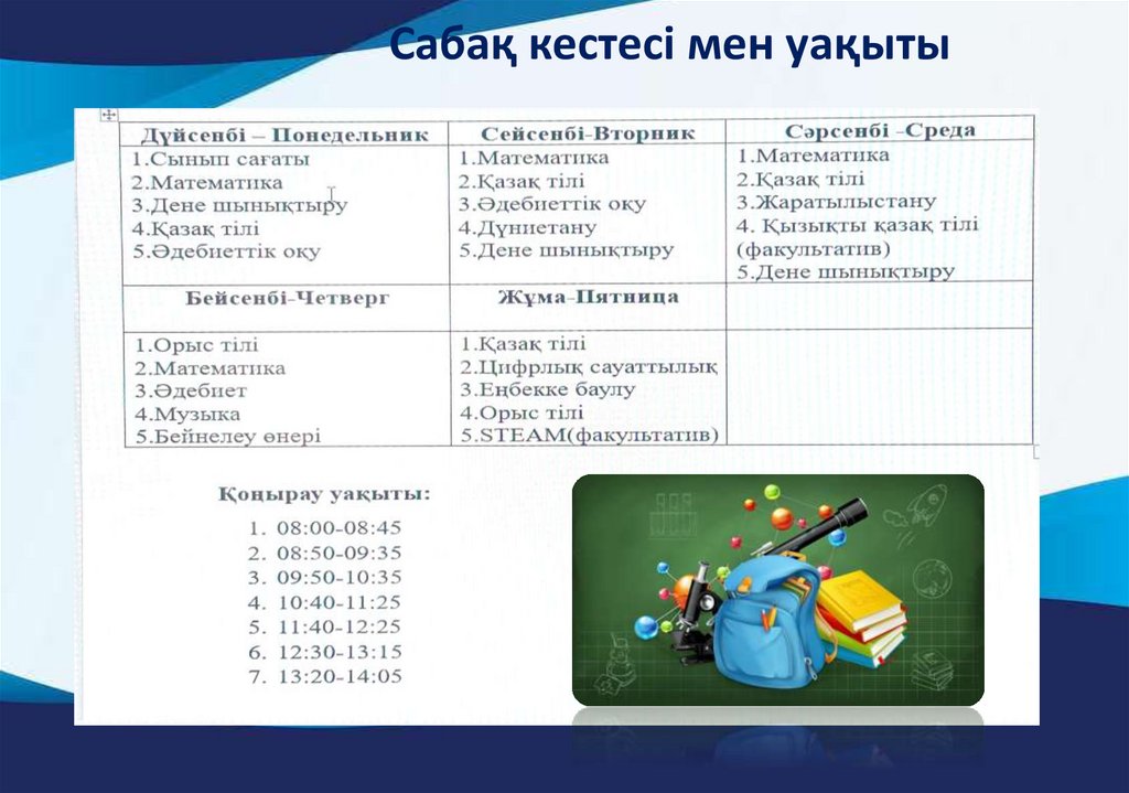 Сабақ кестесі мен уақыты